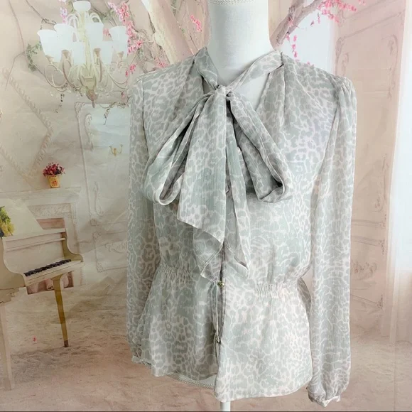 Marchesa Voyage Tie Leopard Animal Sheer Blouse - Picture 1 of 12